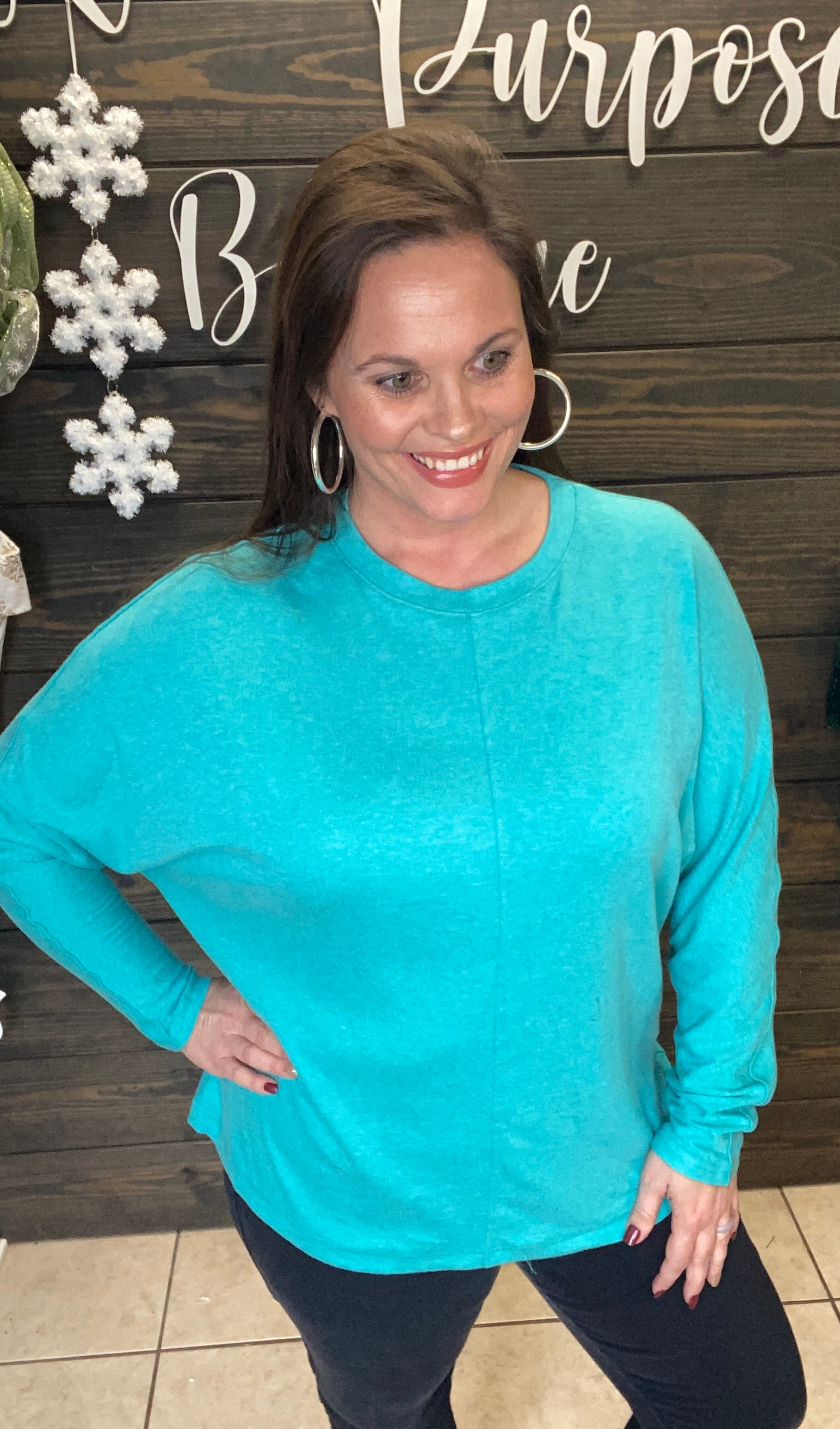 Turquoise long sleeve pinko top