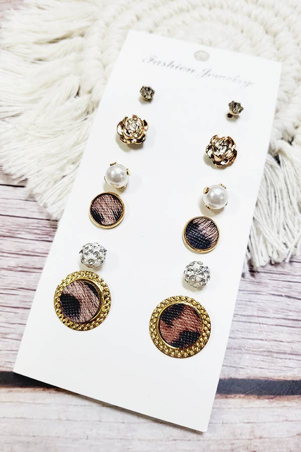 Animal Print Stud Earrings Set - With Purpose Boutique