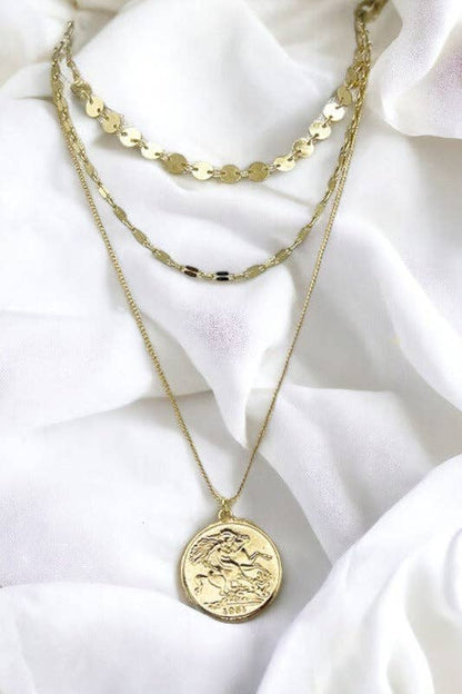 Large Medallion Stacked Necklace in Gold