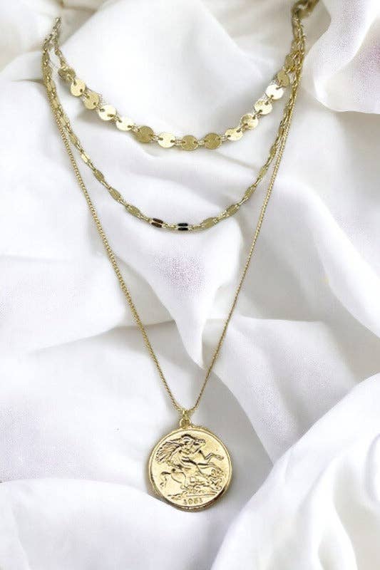 Large Medallion Stacked Necklace in Gold
