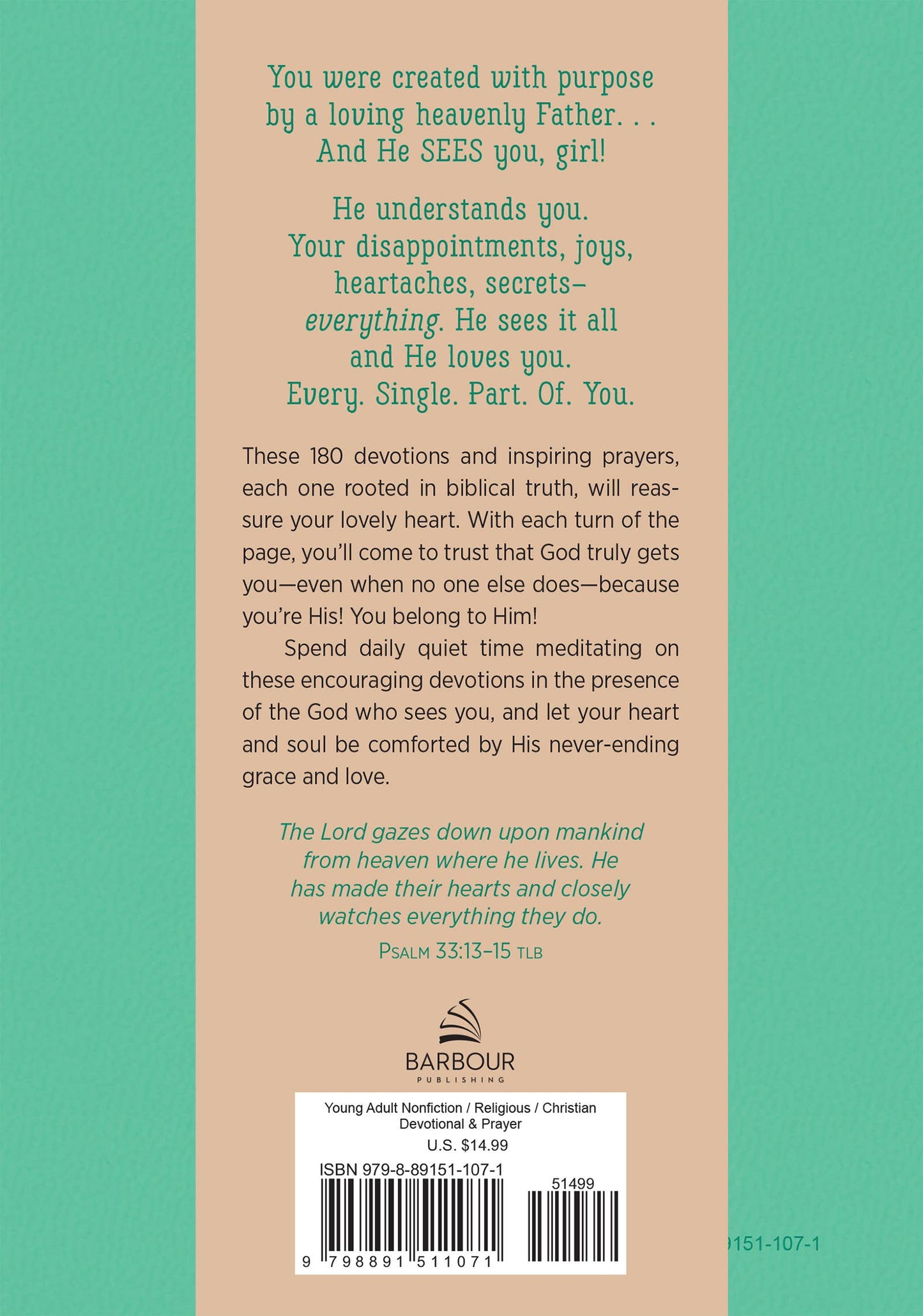 Back cover of a book with text and a barcode on a green background