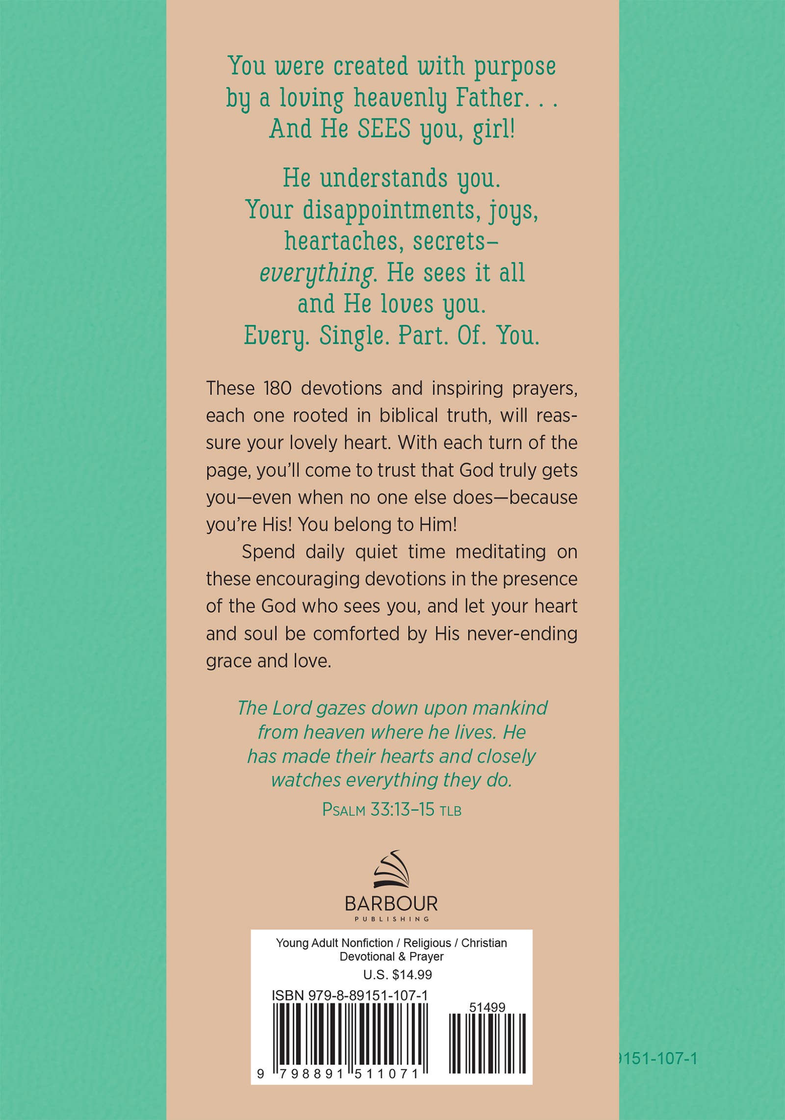 Back cover of a book with text and a barcode on a green background