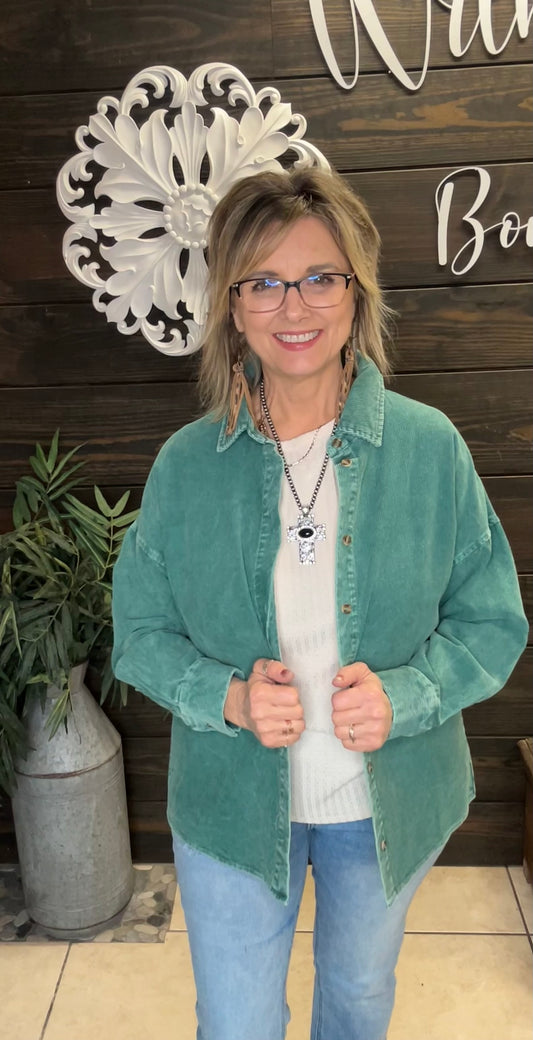 Green Ribbed Shacket - With Purpose Boutique