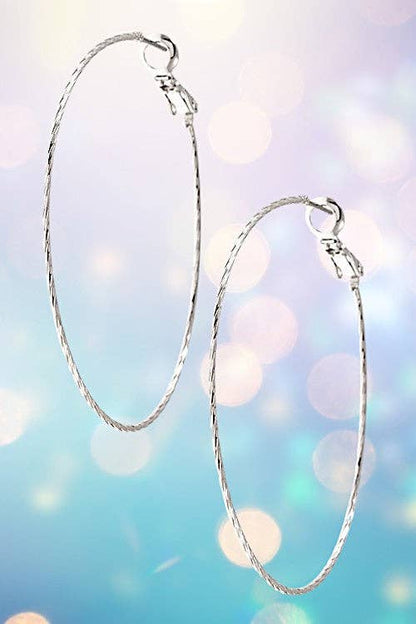 Silver Dainty twisted large hoop earring