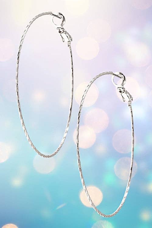 Silver Dainty twisted large hoop earring
