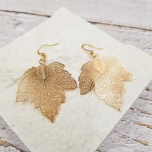 Gold Fall Maple Leaf Earrings