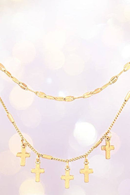 DETAILED CHAIN DANGLING CROSS PENDANT NECKLACE - With Purpose Boutique
