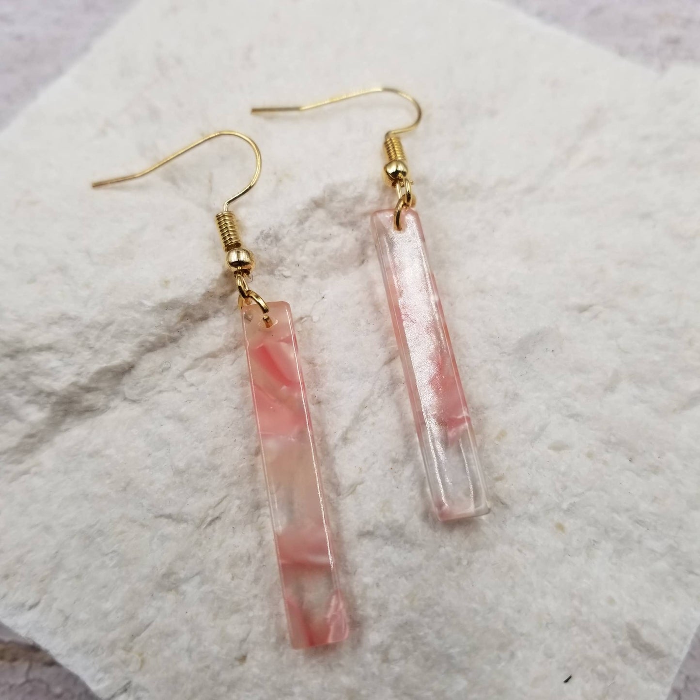 pink resin stick earrings