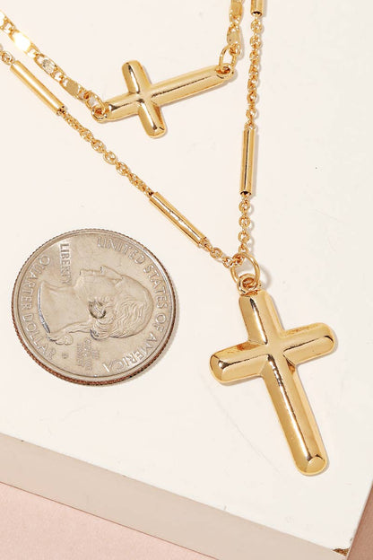 Double Cross Charm Layered Necklace