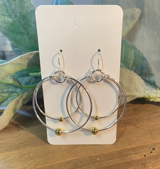 gold, silver, lightweight, hoop earrings with beads, handcrafted
