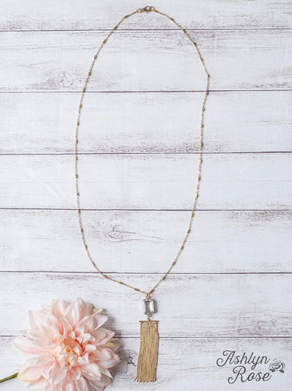 CATCH THE LIGHT SQUARE CRYSTAL GOLD FRINGE PENDANT ON A GOLD CHAIN NECKLACE - With Purpose Boutique