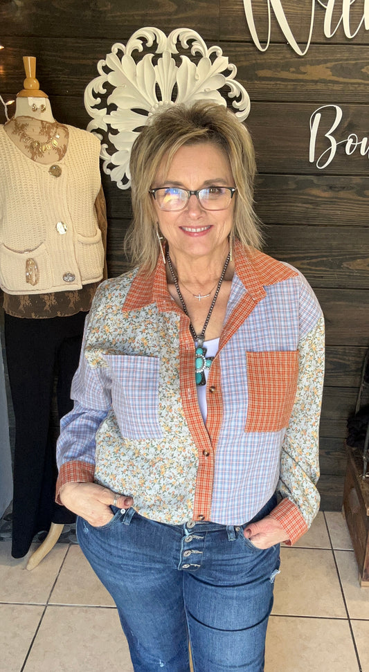 Plaid Floral Patchwork Top - With Purpose Boutique