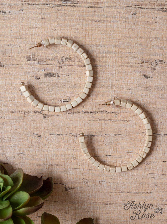 BLAME IT ON MY ROOTS CREAM SQUARE BEADED HOOPS - With Purpose Boutique