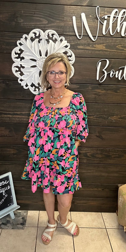 Smocked Button Babydoll Dress