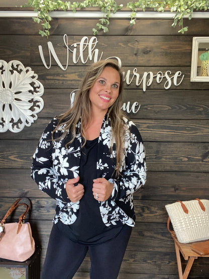 black and white floral blazer