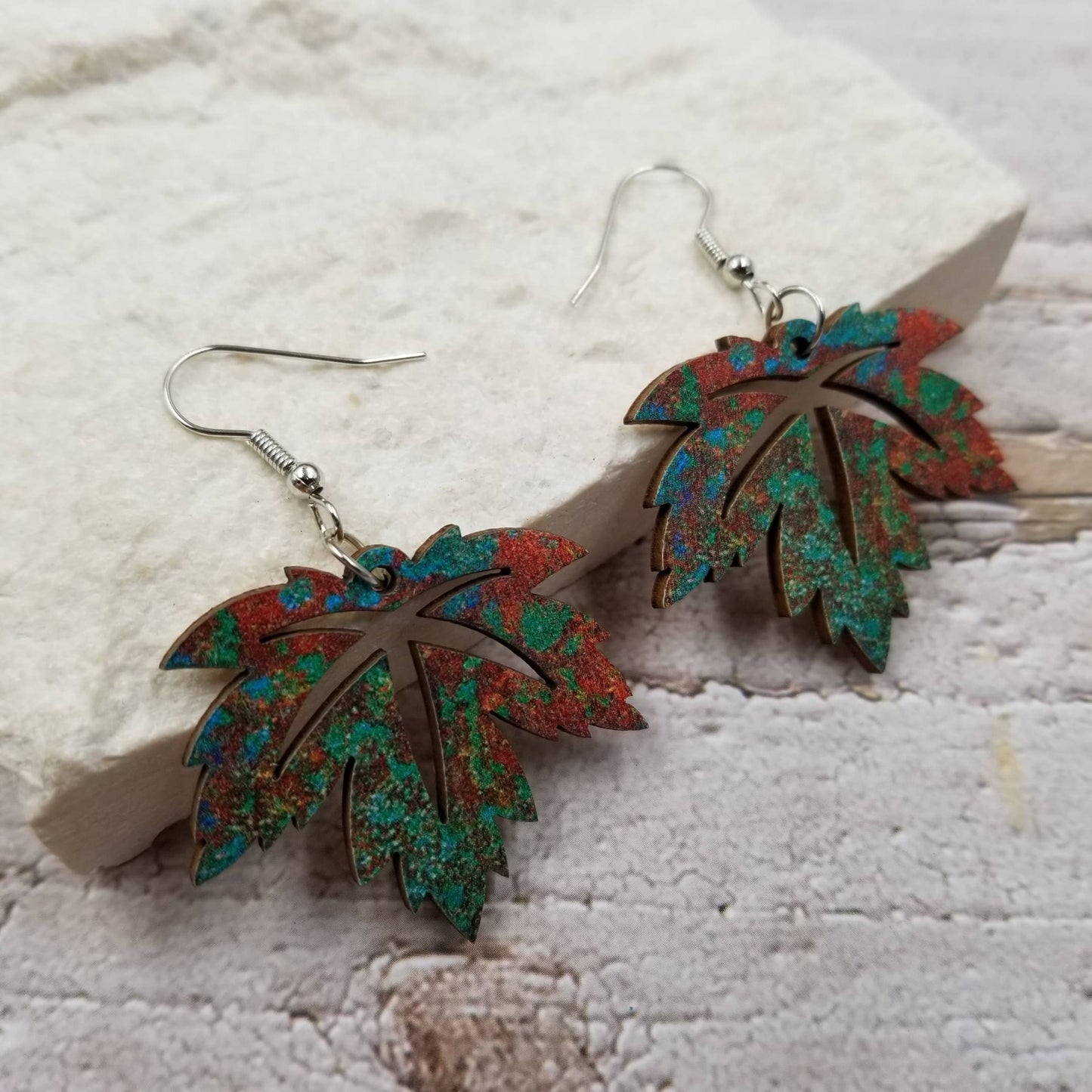 Boho Wood Maple Leaf Earrings