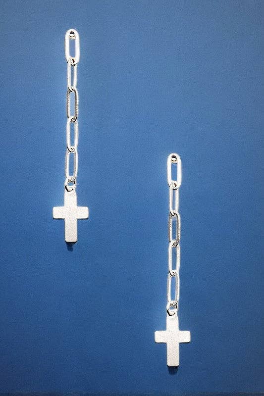 Silver Dangle chain cross charm earrings