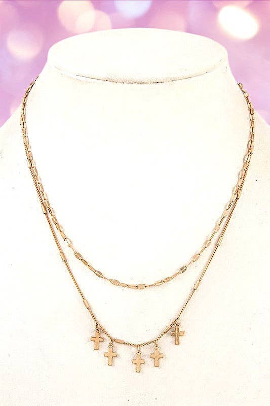 DETAILED CHAIN DANGLING CROSS PENDANT NECKLACE - With Purpose Boutique