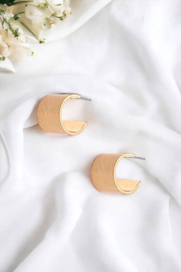 Semi Hoop Earrings in gold, Brushed look  with chunky semi hoop small design
