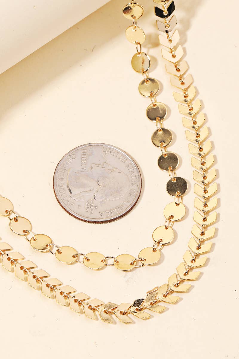 Chevron Coin Chain Layered Necklace