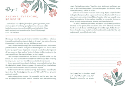Page from a book or journal with text and floral designs on a white  background.