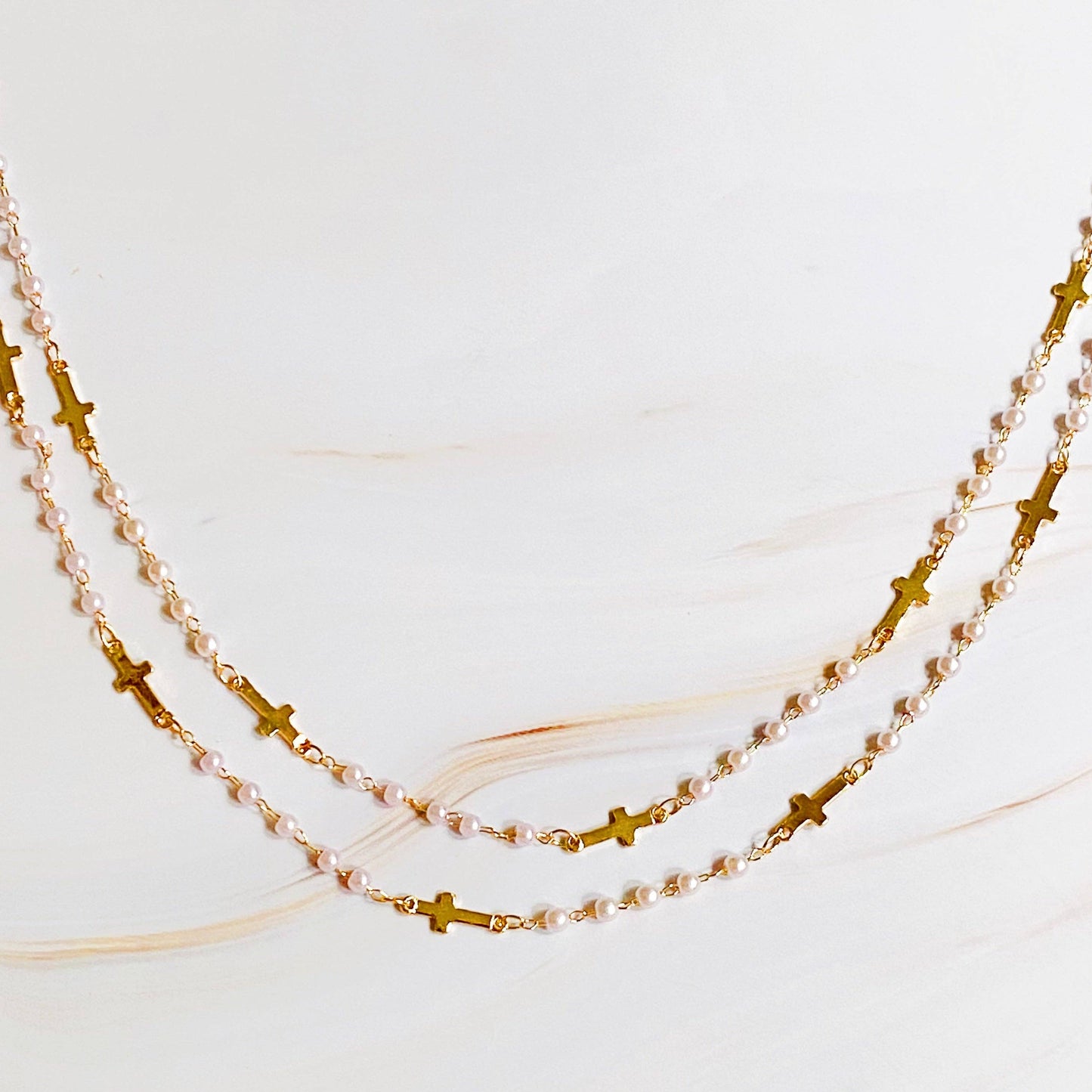 Pearls And Crosses Long Necklace - With Purpose Boutique