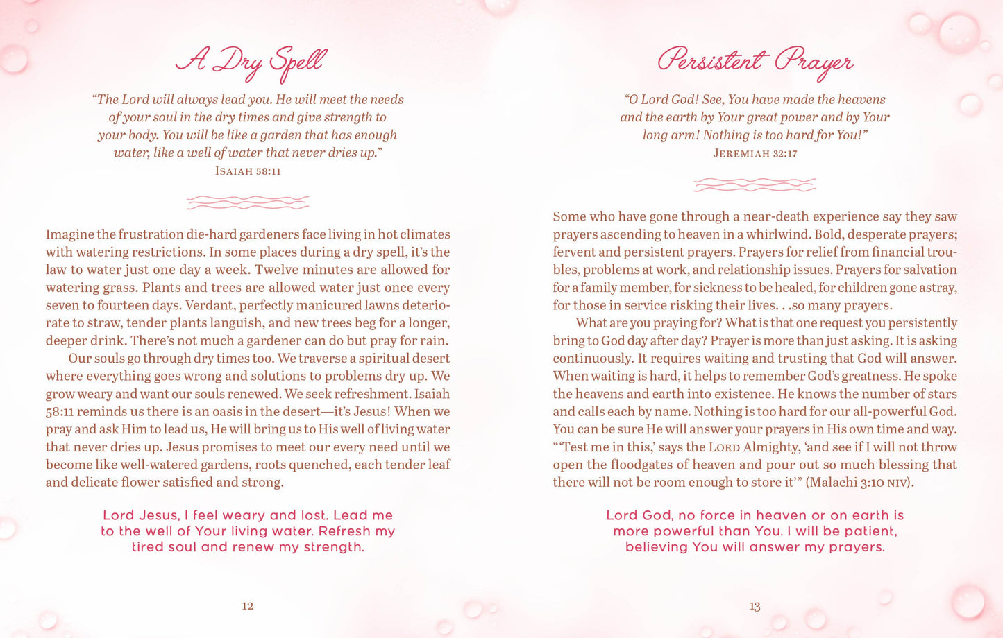 Prayer book page with text and decorative elements on a pink background