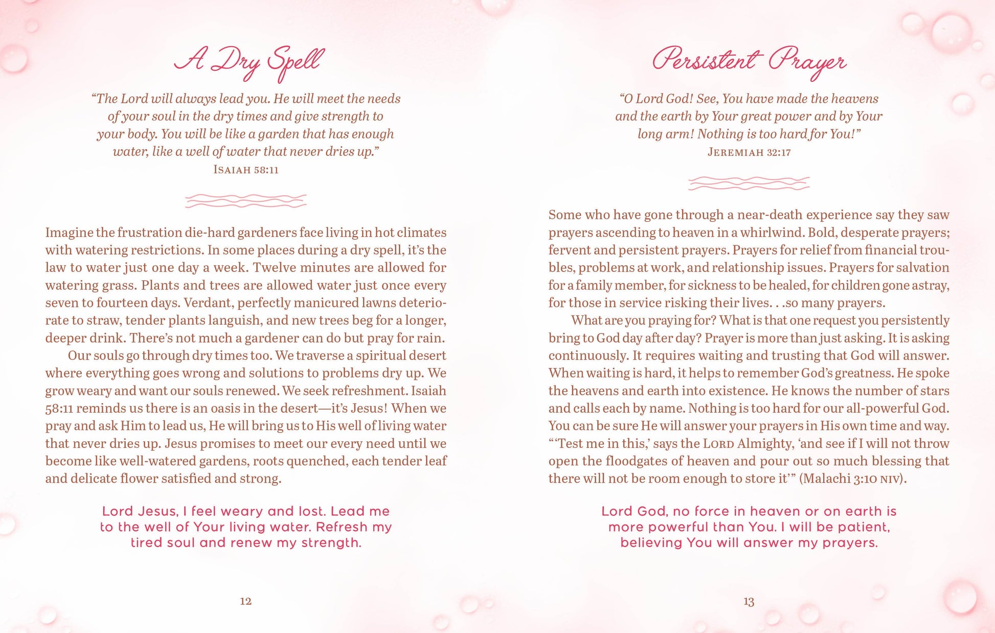 Prayer book page with text and decorative elements on a pink background