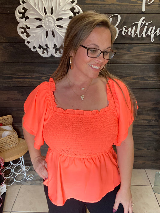 Neon orange cropped and smocking top