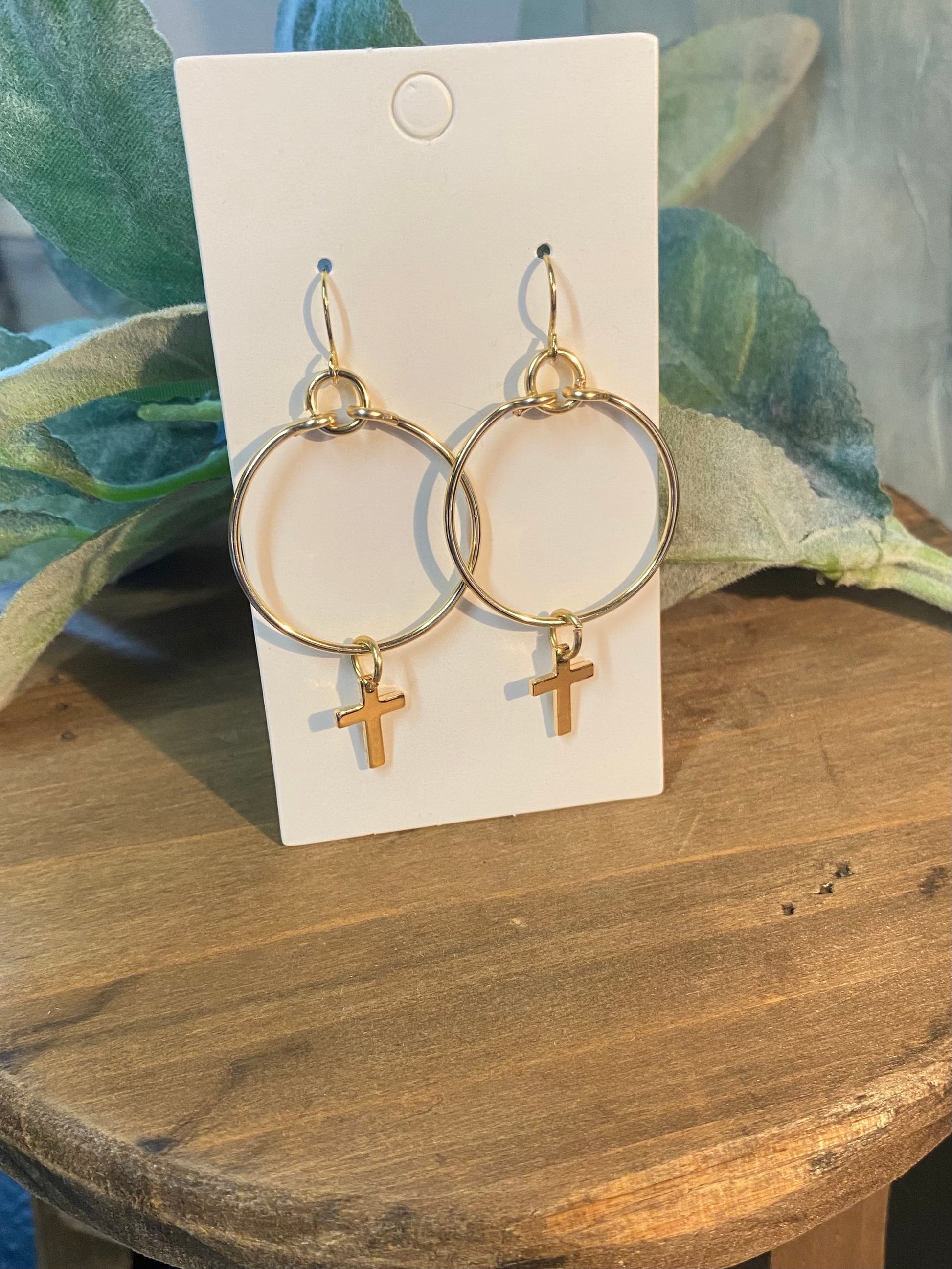 gold wire, lightweight, cross dangle earrings, handcrafted