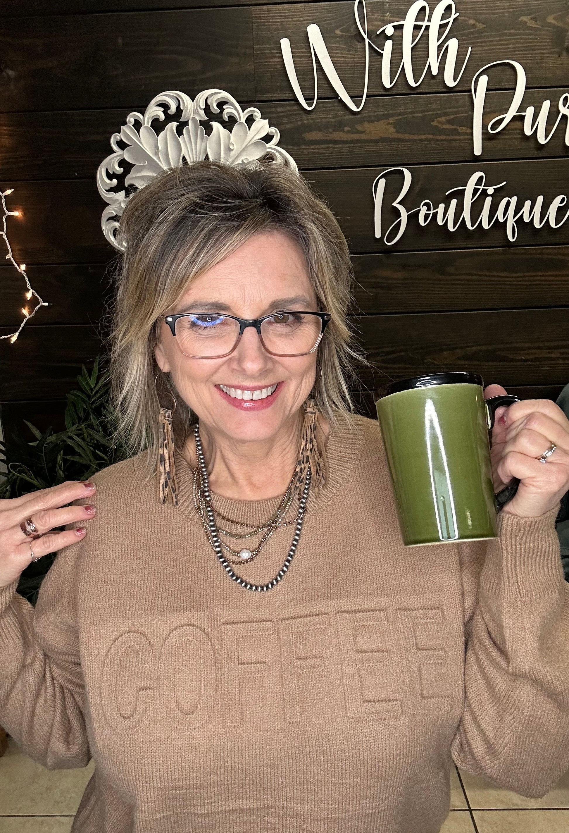 Coffee Embossed Sweater - With Purpose Boutique