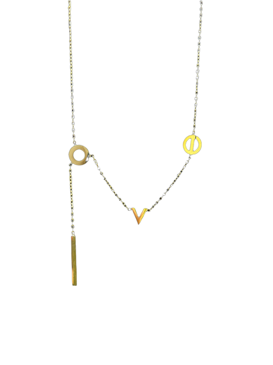 gold tone with the letters L O V E spelled out