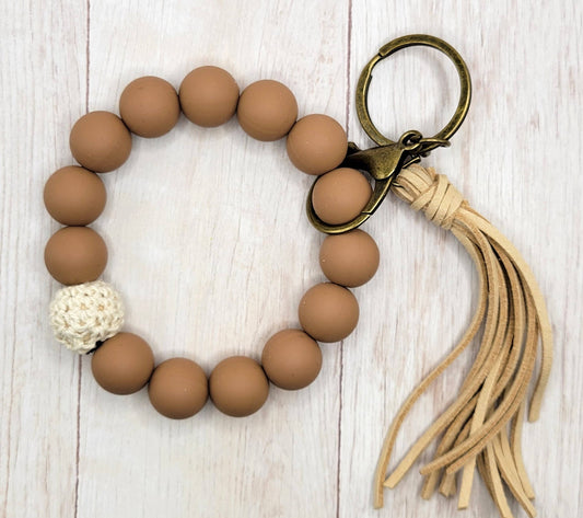 Boho Brown Wristlet Keychain -on a white background