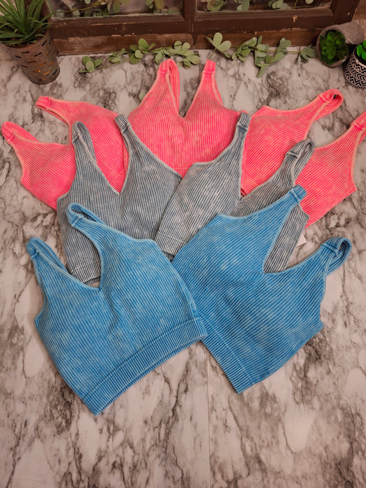 This Bra is so comfortable you can sleep in it, lounge in it, or work out in it. It features beautiful ribbed knit fabric, a V-neckline, and removeable soft cups. The fit is true to size.

90% nylon, 10% spandex.