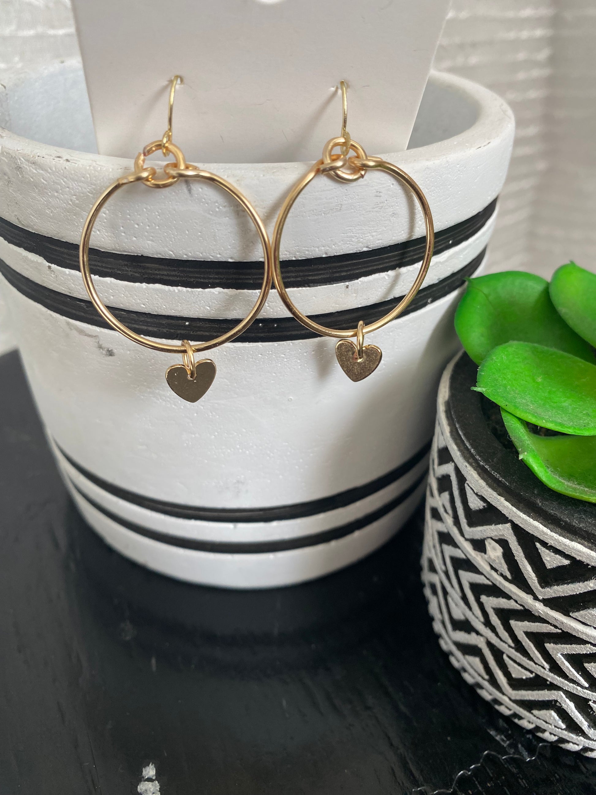 hand made heart charm hoop earrings