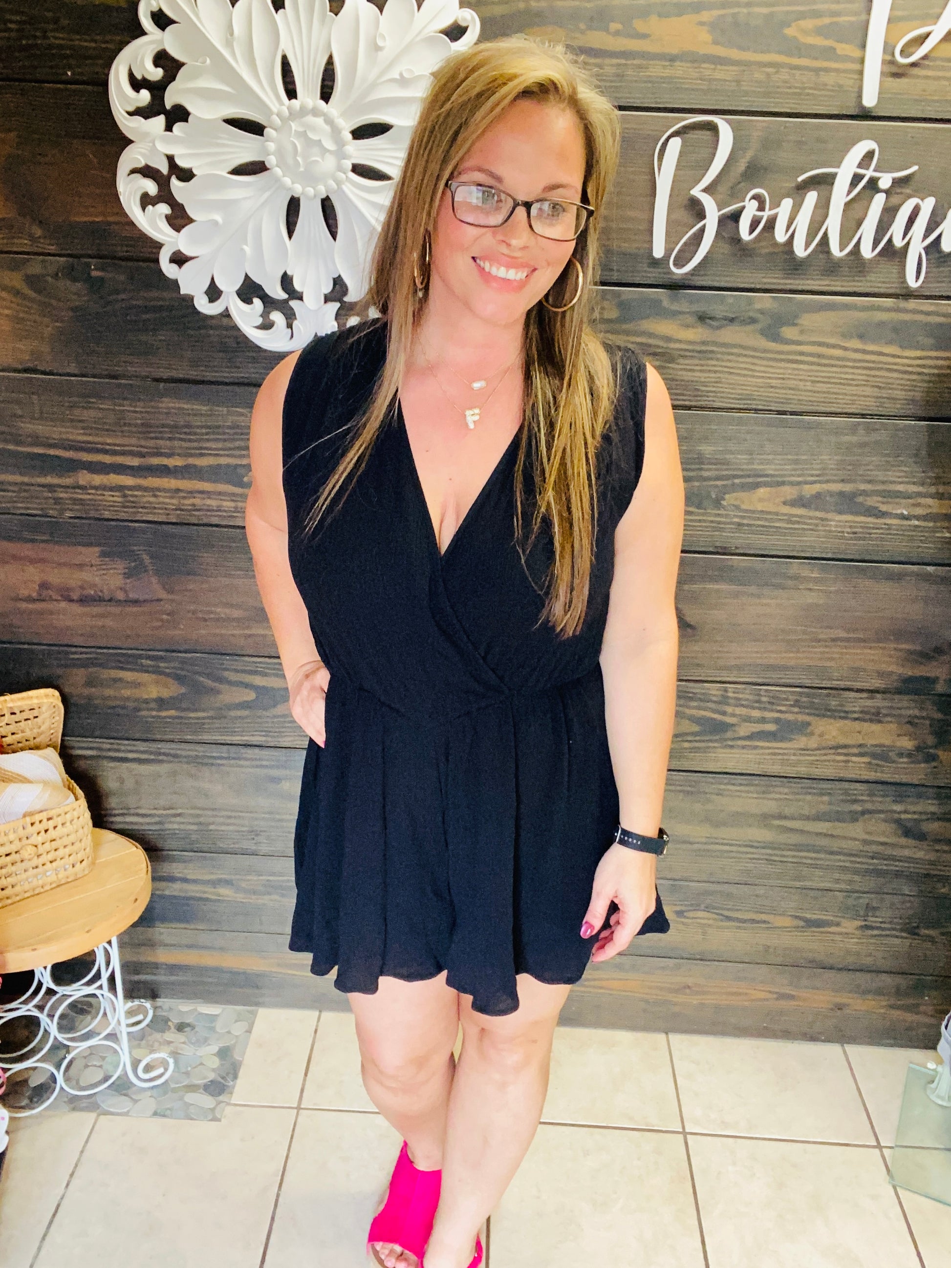 V-neck front and back draped and crinkled style short romper