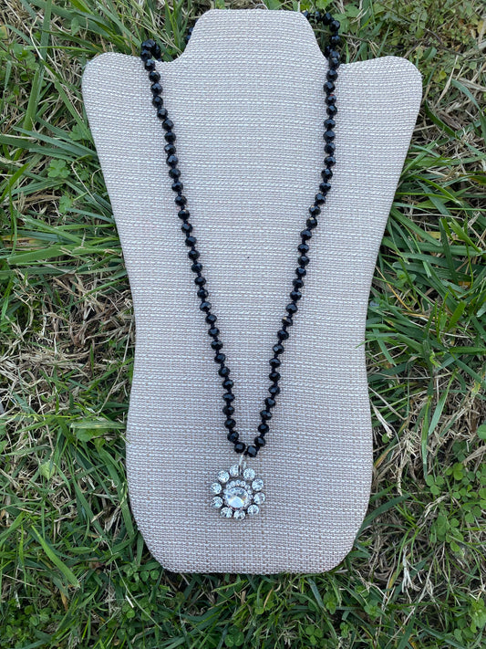 Crystal Necklace with Rhinestone Flower