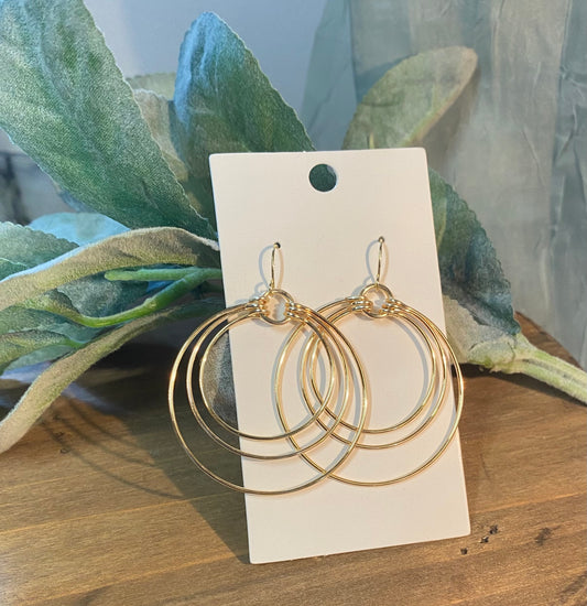 gold wire, triple hoop, handcrafted, lightweight earrings
