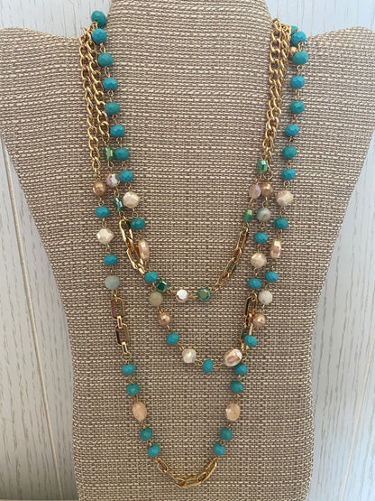 Layered Turquoise Bead Necklace