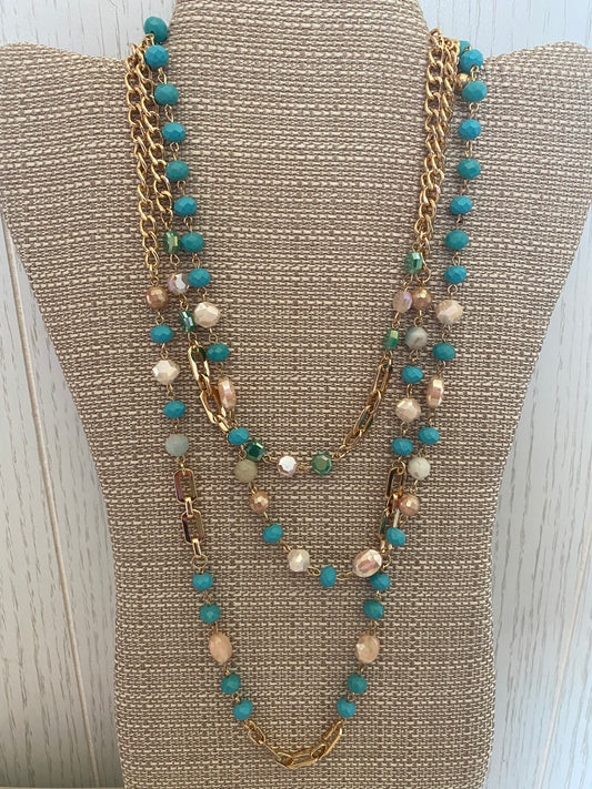 Layered Turquoise Bead Necklace