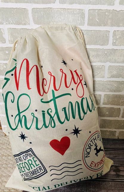 Large merry christmas drawstring bags