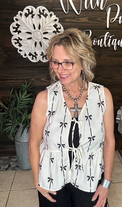 Bow Printed Tie Vest - With Purpose Boutique
