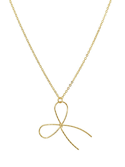 This delicate bow necklace features intricately textured detail, adding an elegant touch to any outfit. Its simplicity makes it both trendy and stylish, while its timeless beauty will leave you feeling effortlessly chic. A must-have accessory for anyone who wants to make a quiet, yet beautiful statement.

-Size: 1.1x1.3in- Length: 16+3 inch
