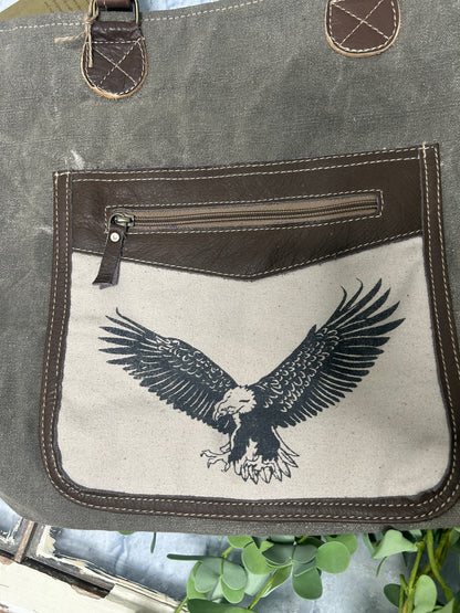 Eagle Tote With Leather Trim Canvas Bag