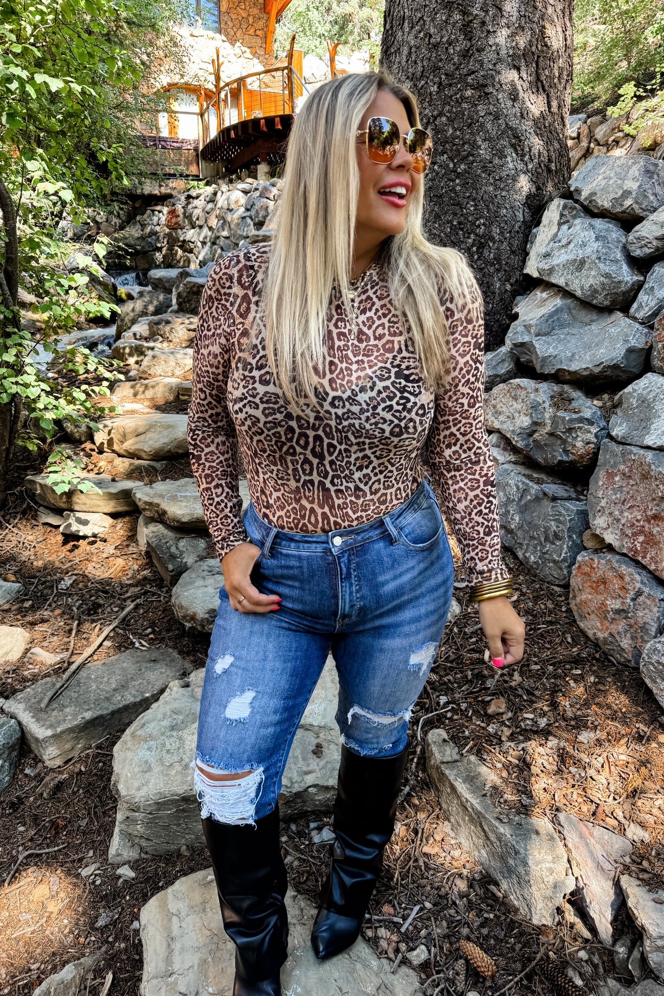 Blakely Leopard mesh top