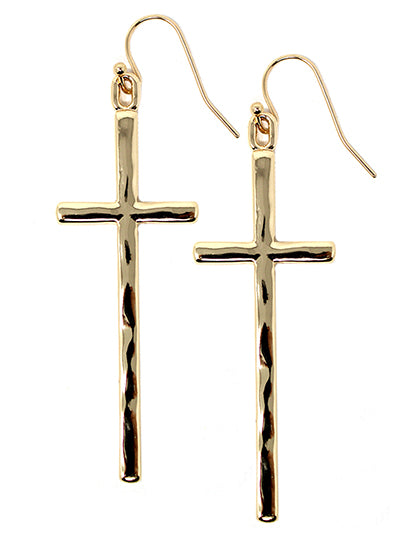 Gold cross earrings on a white background