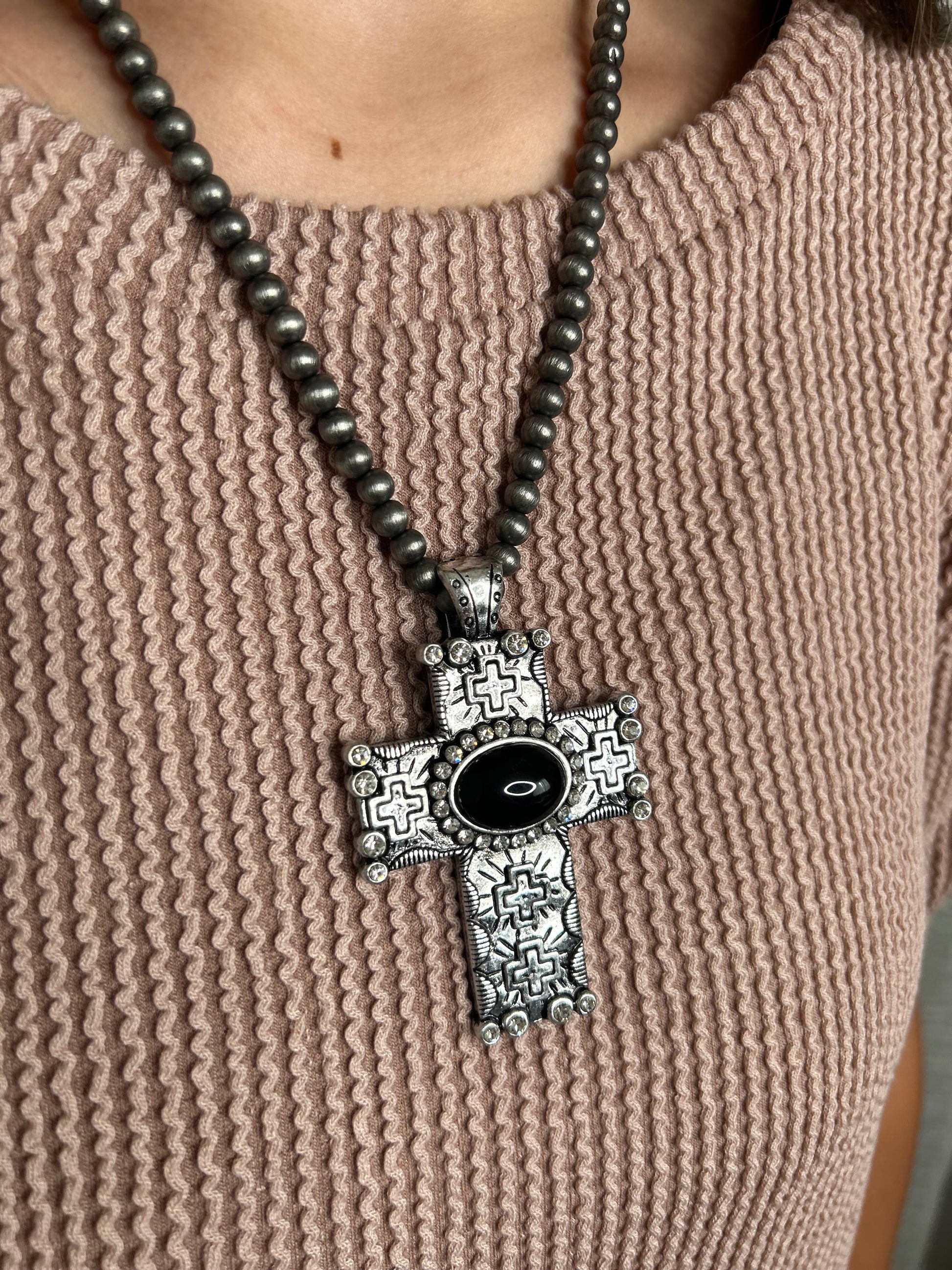 Navajo bead necklace with cross pendant