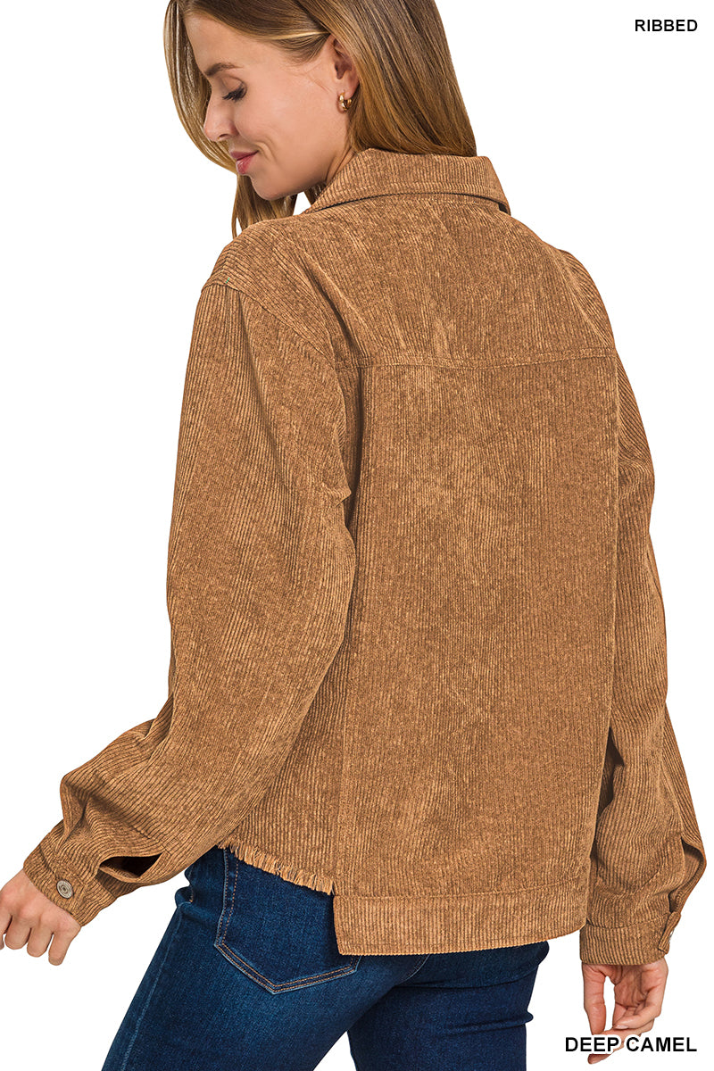 Embrace autumn’s charm with this Distressed Corduroy Cropped Jacket. Crafted from soft corduroy, its frayed hem adds a trendy, lived-in edge perfect for layering on crisp fall days. This jacket combines cozy warmth with effortless style, making it an essential piece to elevate your seasonal wardrobe.

100% Polyester