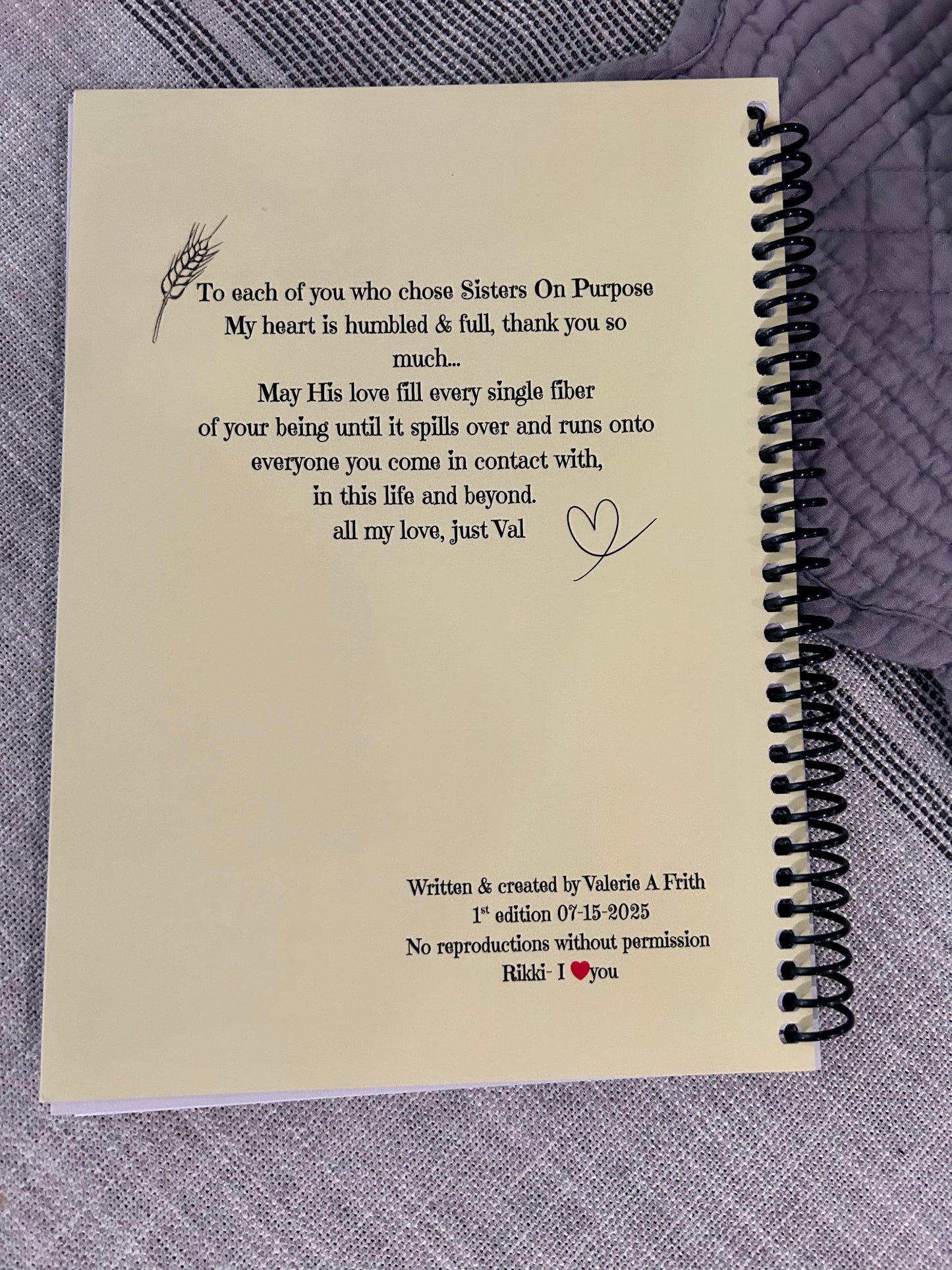 Notebook with a heartfelt message on a textured surface