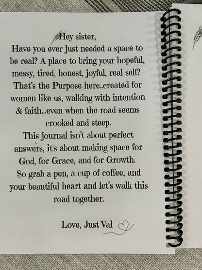 Spiral-bound journal with a message about finding space to be real and connecting with God, Grace, and growth.